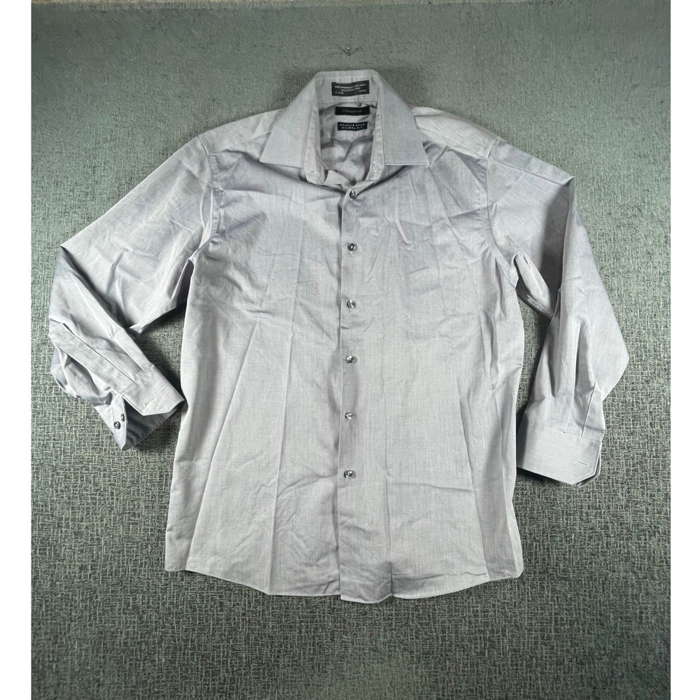 Claiborne Mens Dress Shirt Large 16 32/33 Wrinkle‎ Free Modern Fit Lavender Grey